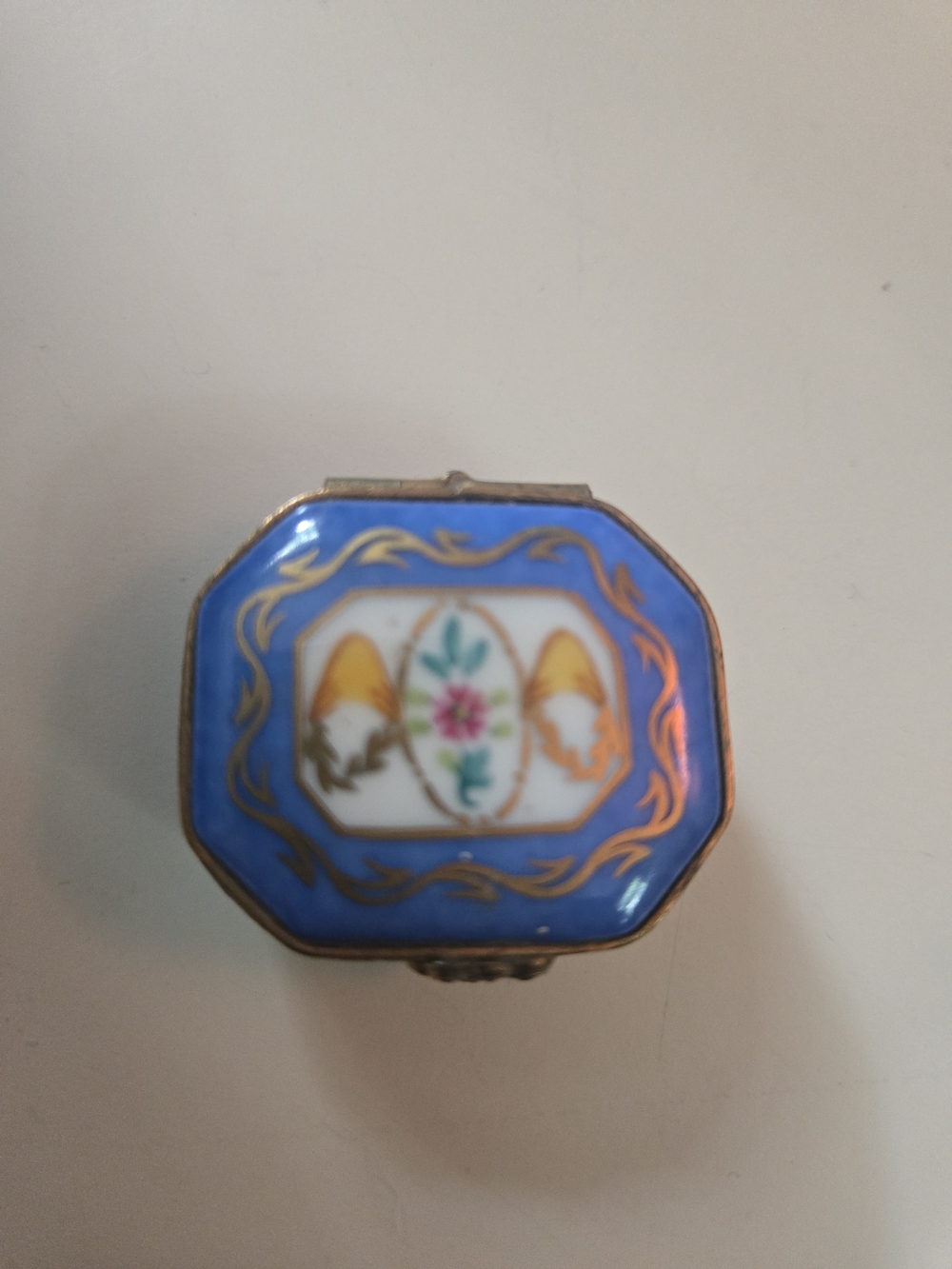 Limoges French Blue Porcelain Floral Trinket/Pill Box - Hand Painted